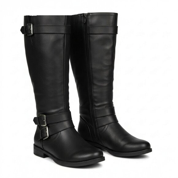 Maurices Shoes - Maurices Women's Black Tall‎ Faux Leather 15" Zip Low Heel Boots 8M